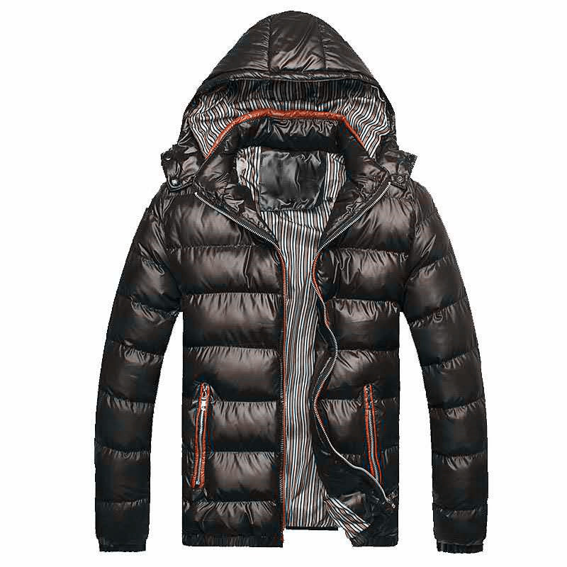 Herren Glänzende gesteppte Kapuzenjacke mit Thermo-Polsterung und gestreiftem Innenfutter Shop Nory