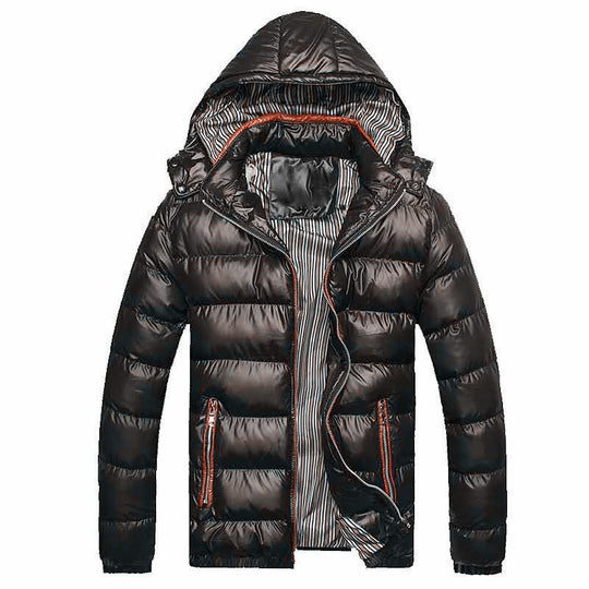 Herren Glänzende gesteppte Kapuzenjacke mit Thermo-Polsterung und gestreiftem Innenfutter Shop Nory