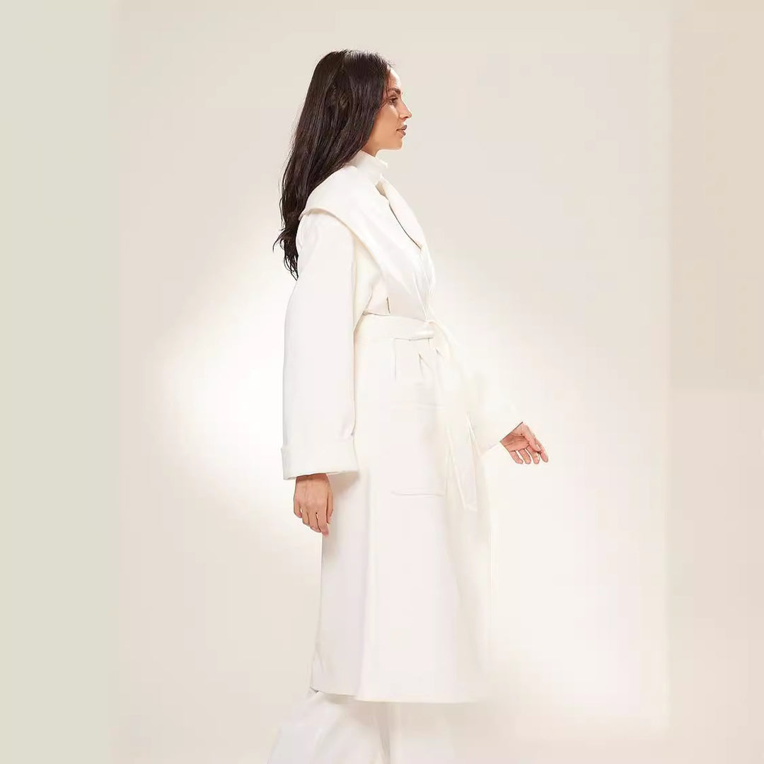 Damen Langer Oversize-Wickelmantel mit großzügigem Schalkragen und Bindegürtel Shop Nory