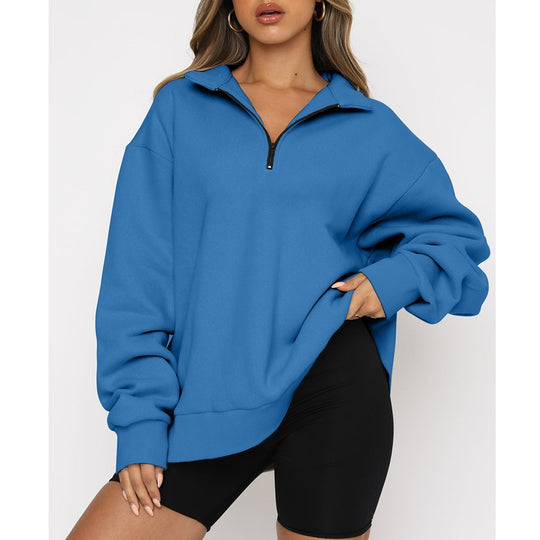 Damen nan oversized Sweatshirt mit halbem Reißverschluss, weichem Fleece-Innenfutter und Kängurutasche Shop Nory