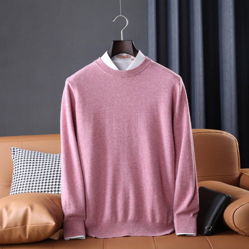 Herren Slim-Fit Rundhalspullover aus feinem Kaschmir-Mix mit dezenter Rippenkante Shop Nory