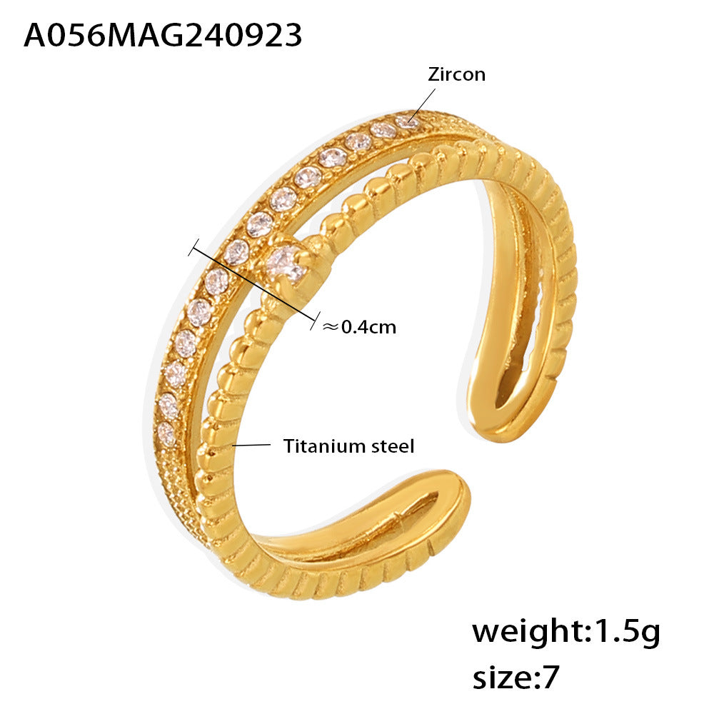 Damen Offener Ring aus Titanstahl mit Zirkonia und gewundenem Design Shop Nory