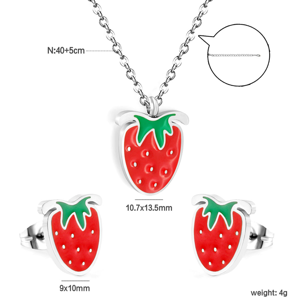 Damen Halskette mit fruchtigem Kirsch-Anhänger und dazu passenden Ohrsteckern Shop Nory