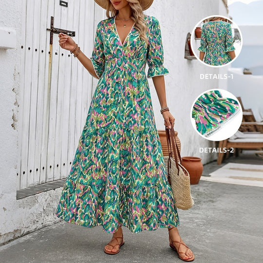 Damen Langes Maxikleid mit Rüschendetails und V-Ausschnitt Shop Nory
