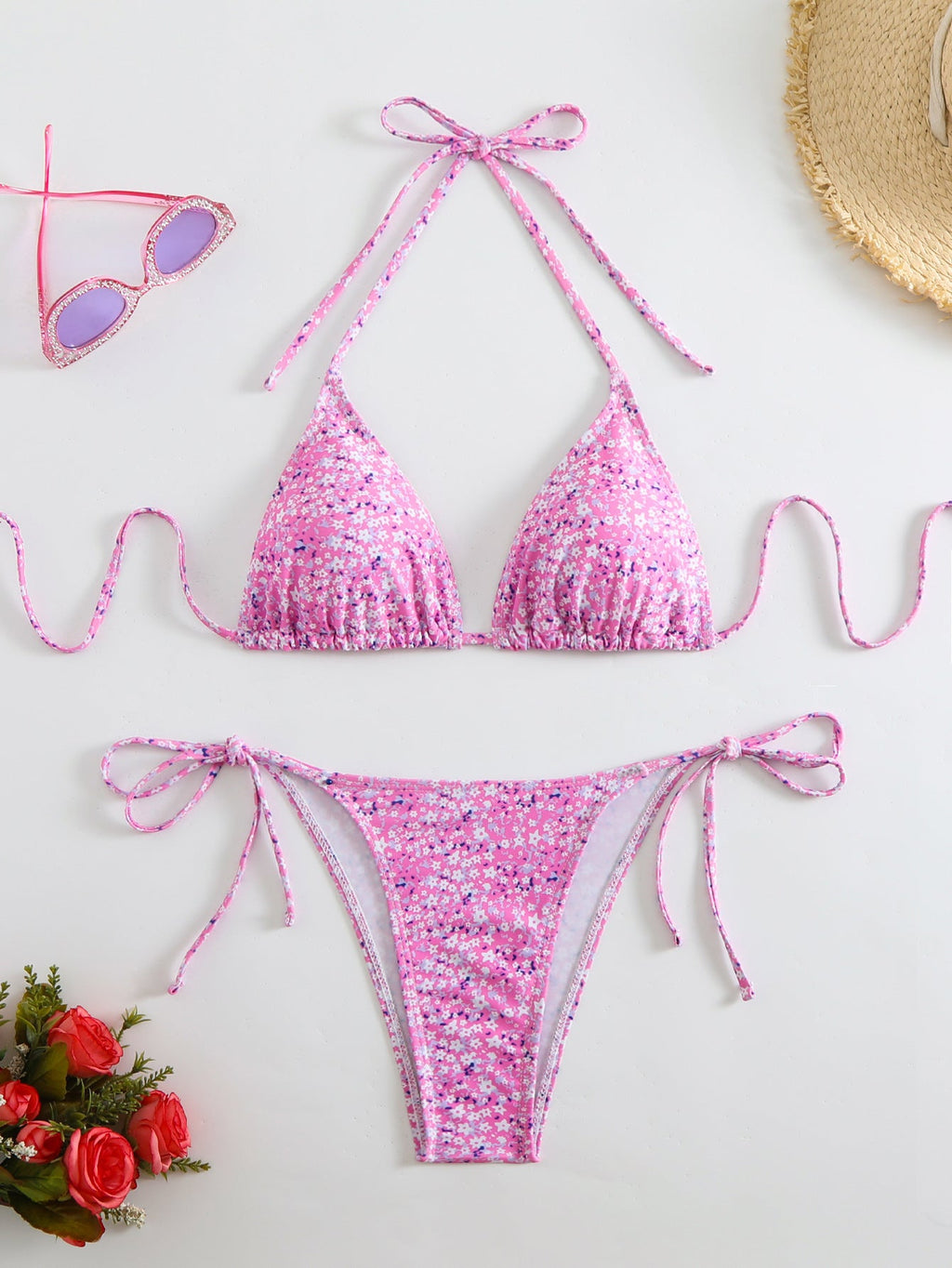 Damen Triangel-Bikini-Set mit verspieltem Blumenmuster