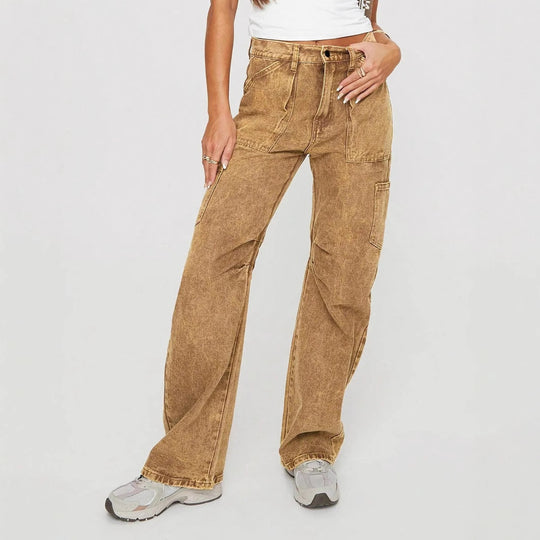 Damen lockere Utility-Cargo-Jeans mit geradem Bein und aufgesetzten Taschen Shop Nory