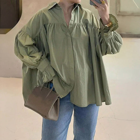 Damen nan weites Oversize-Hemd mit geraffter Schulterpasse und Ballonärmeln Shop Nory