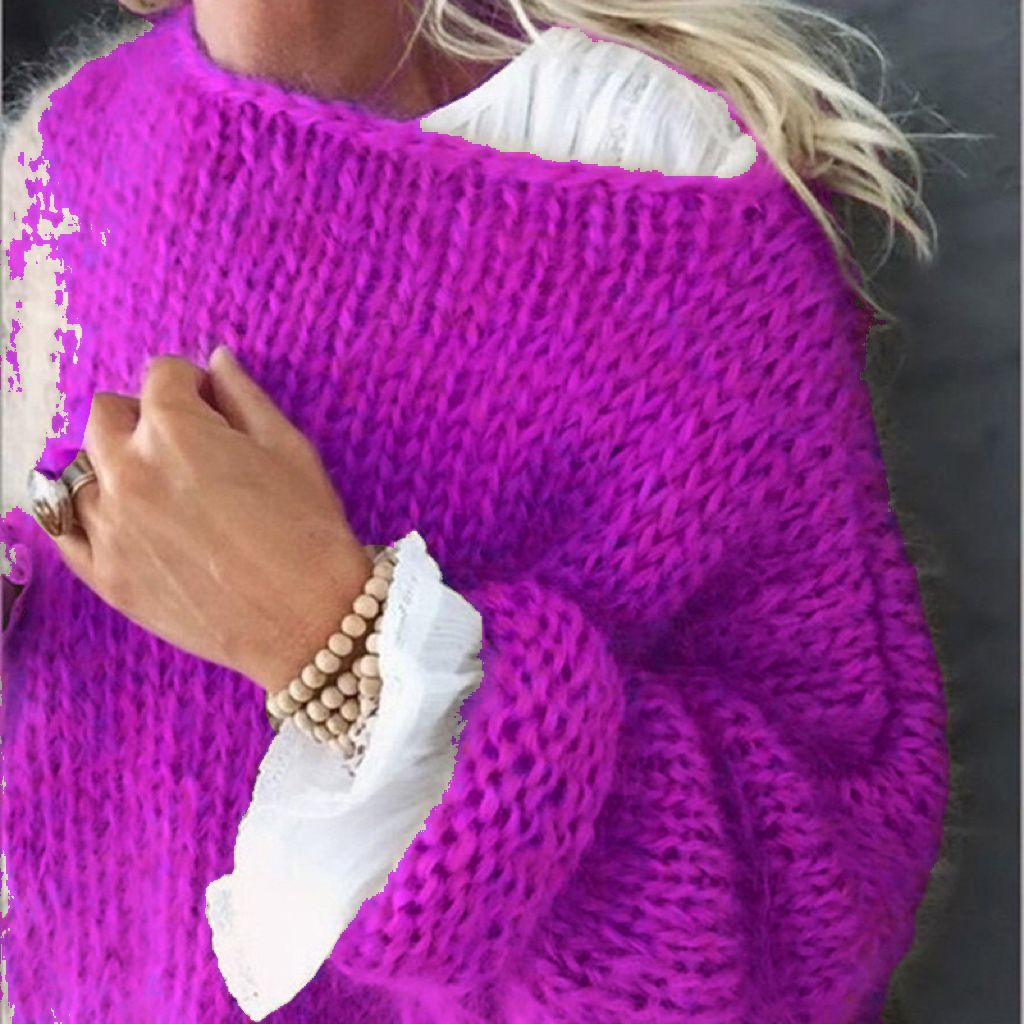 Damen Kurzgeschnitteter flauschiger Grobstrickpullover mit überschnittener Schulter Shop Nory