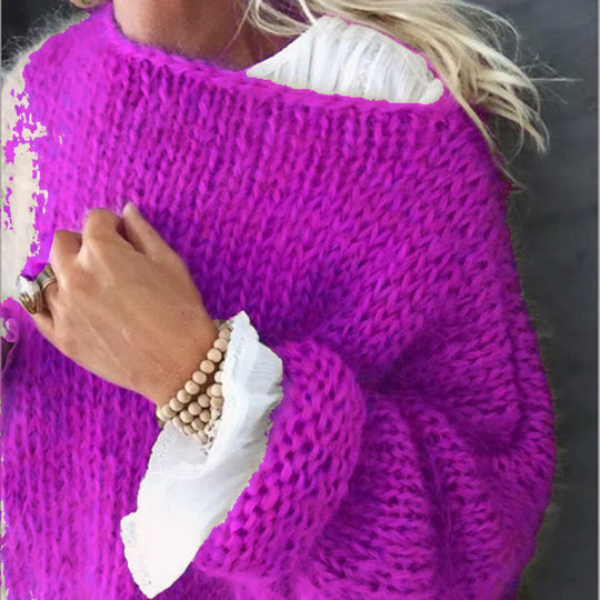 Damen Kurzgeschnitteter flauschiger Grobstrickpullover mit überschnittener Schulter Shop Nory
