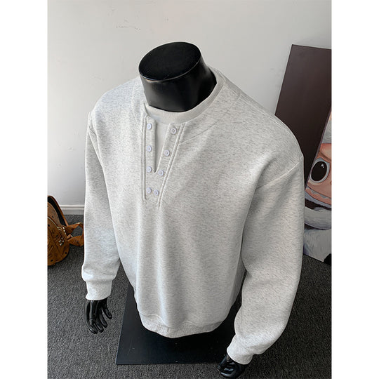 Herren Sweatshirt mit Henley-Knopfleiste, relaxed Fit und gerippten Bündchen Shop Nory