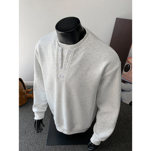 Herren Sweatshirt mit Henley-Knopfleiste, relaxed Fit und gerippten Bündchen Shop Nory