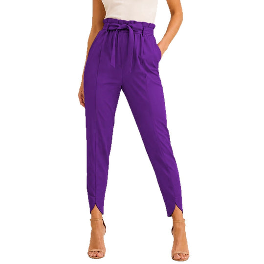 Damen hoch taillierte Paperbag-Hose mit Bindegürtel und geschlitztem Knöchelabschluss Shop Nory