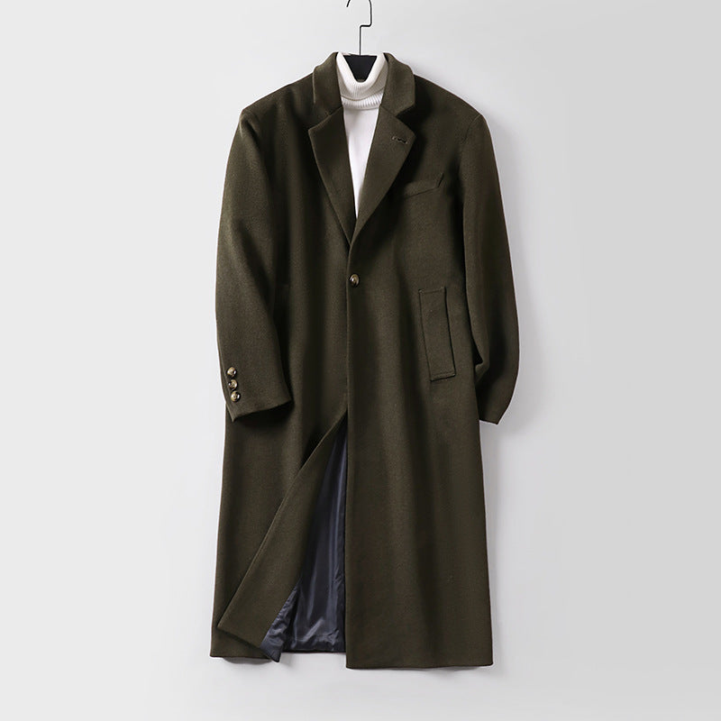 Herren Eleganter langer Einreiher-Wollmantel mit schmalem Revers und taillierter Silhouette Shop Nory