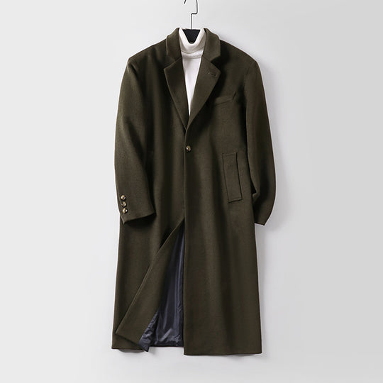 Herren Eleganter langer Einreiher-Wollmantel mit schmalem Revers und taillierter Silhouette Shop Nory