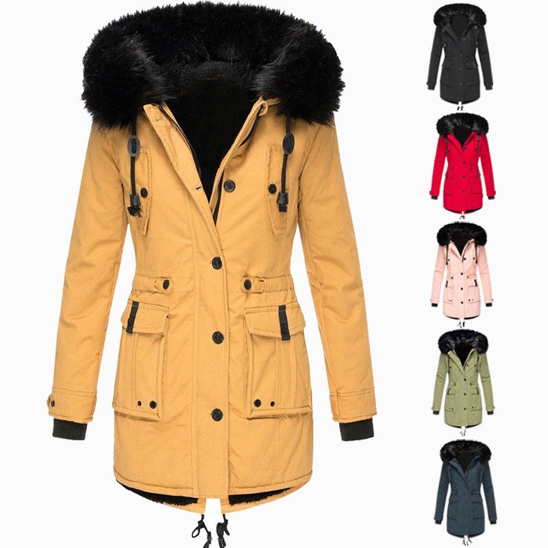 Damen Gefütterter Parka mit abnehmbarer Kunstfellkapuze, taillierter Silhouette und Utility‑Taschen Shop Nory