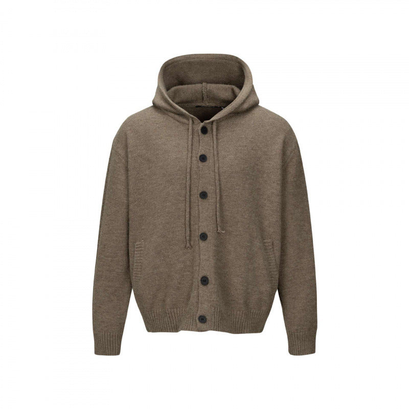 Unisex Grobgestrickter Kapuzencardigan mit durchgehender Knopfleiste und Rippbündchen Shop Nory