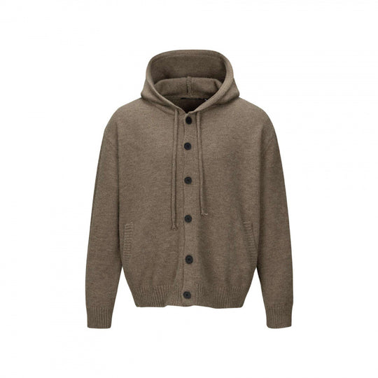 Unisex Grobgestrickter Kapuzencardigan mit durchgehender Knopfleiste und Rippbündchen Shop Nory