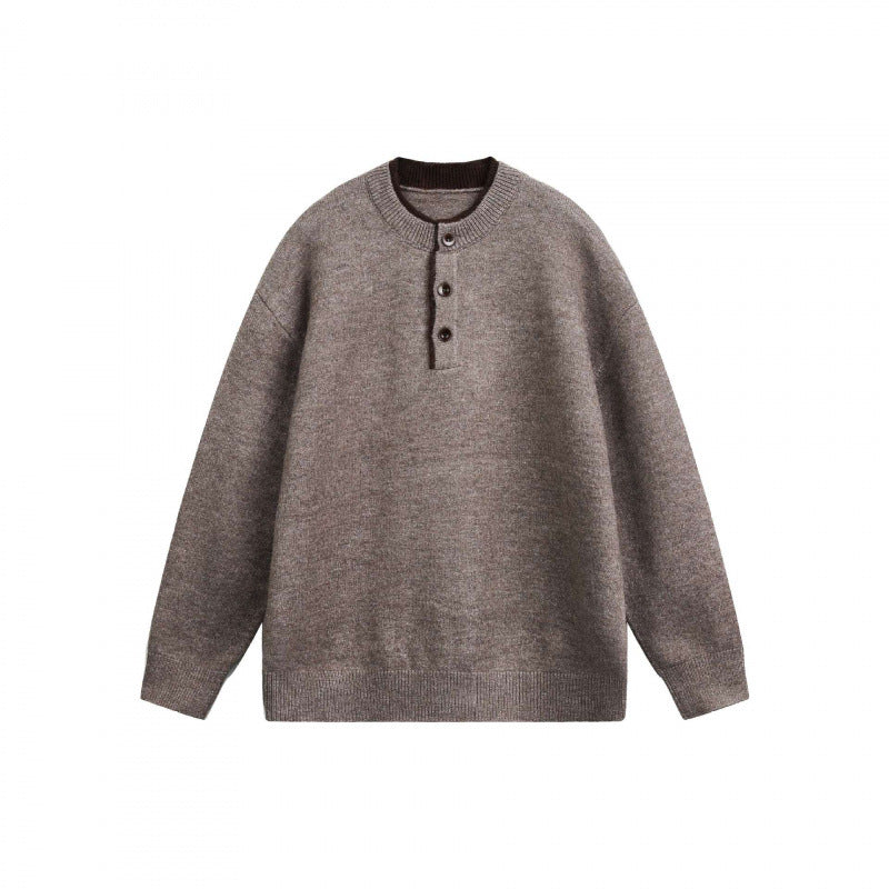 Unisex Grobgestrickter Henley-Pullover mit halber Knopfleiste und geripptem Ausschnitt Shop Nory