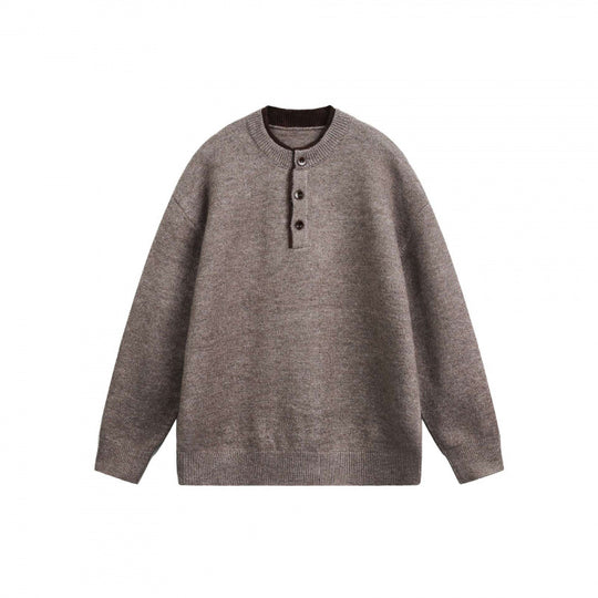 Unisex Grobgestrickter Henley-Pullover mit halber Knopfleiste und geripptem Ausschnitt Shop Nory