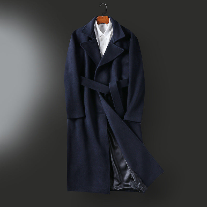 Herren Maxilanger taillierter Wollmix-Mantel mit weitem Schalkragen und Bindegürtel Shop Nory