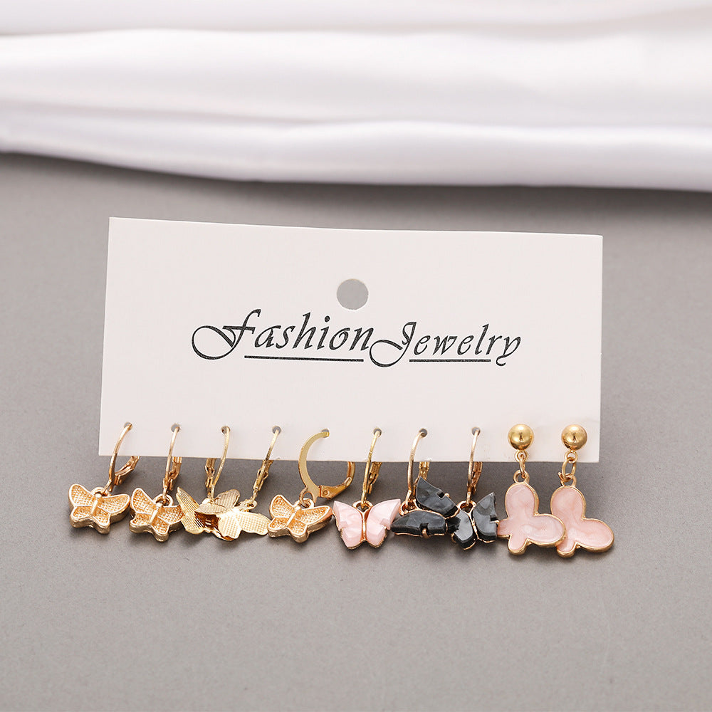 Damen Ohrringe Set mit floralem Schmetterlings- und Herzdesign Shop Nory