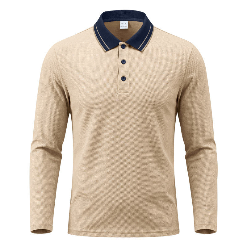 Herren Langarm-Polo aus strukturierter Piqué-Baumwollmischung mit Kontrastkragen Shop Nory