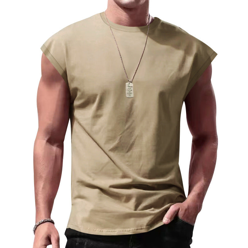 Herren nan lockeres ärmelloses Muskelshirt aus Baumwolljersey mit überschnittener Schulterpartie Shopnory