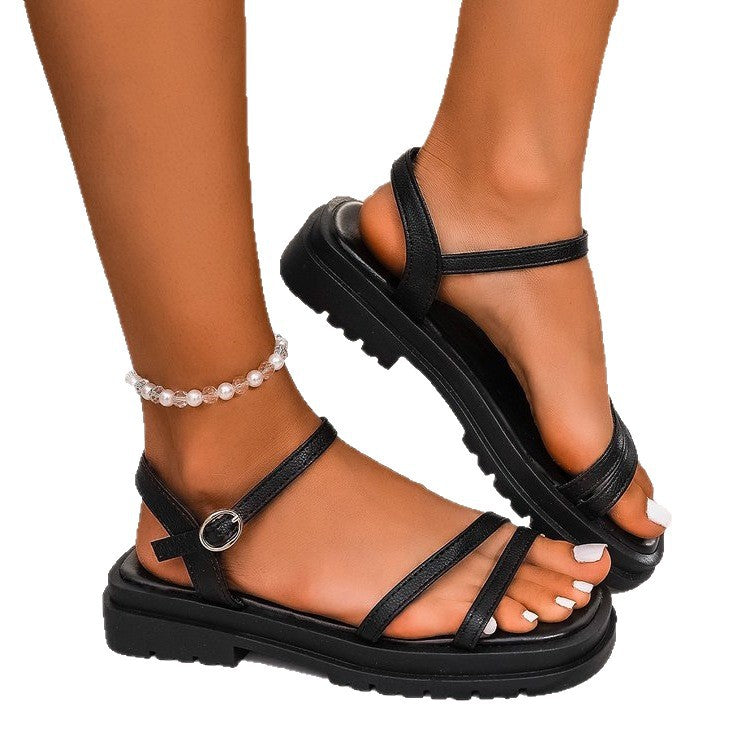 Damen bequeme Riemchensandalen mit robustem Plateau