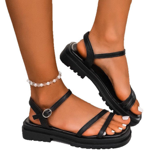 Damen bequeme Riemchensandalen mit robustem Plateau