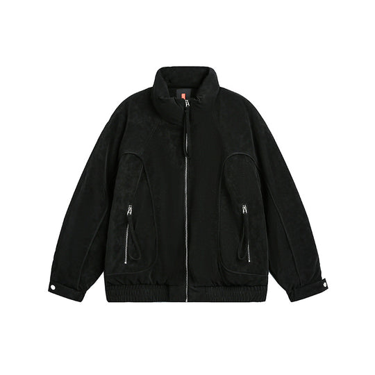 Herren Gefütterte Oversize-Bomberjacke mit Stehkragen, Reißverschluss-Taschen und elastischem Saum Shop Nory