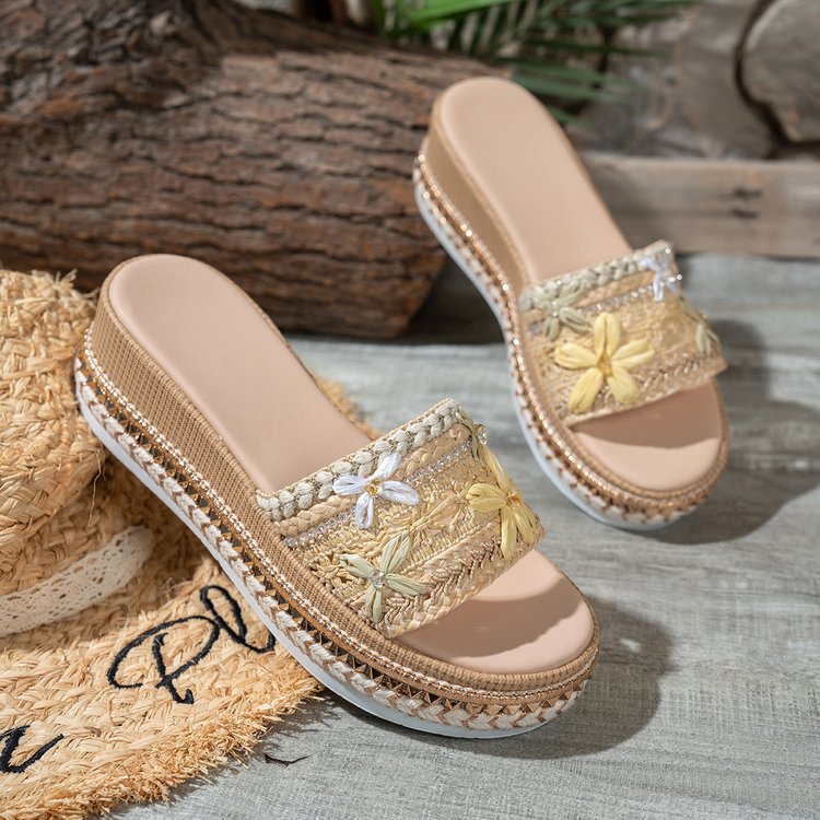 Damen Riemensandalen mit modischer Schmuckverzierung und Plateau-Rand