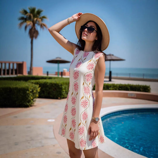 Damen Leichtes Ärmelloses Shift‑Midikleid mit zartem Blumenprint und geradem Ausschnitt Shop Nory