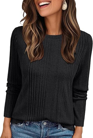 Damen Geripptes Feinstrick-Longsleeve mit Rundhalsausschnitt und legerer Passform Shop Nory