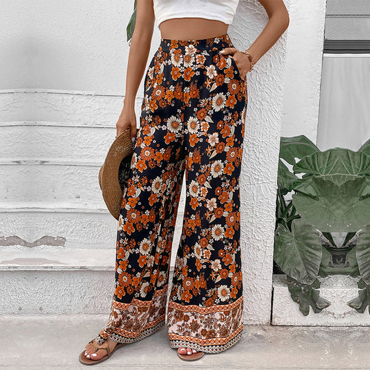 Damen Hochtaillierte weite Palazzohose mit floralem Alloverprint und Eingrifftaschen Shop Nory
