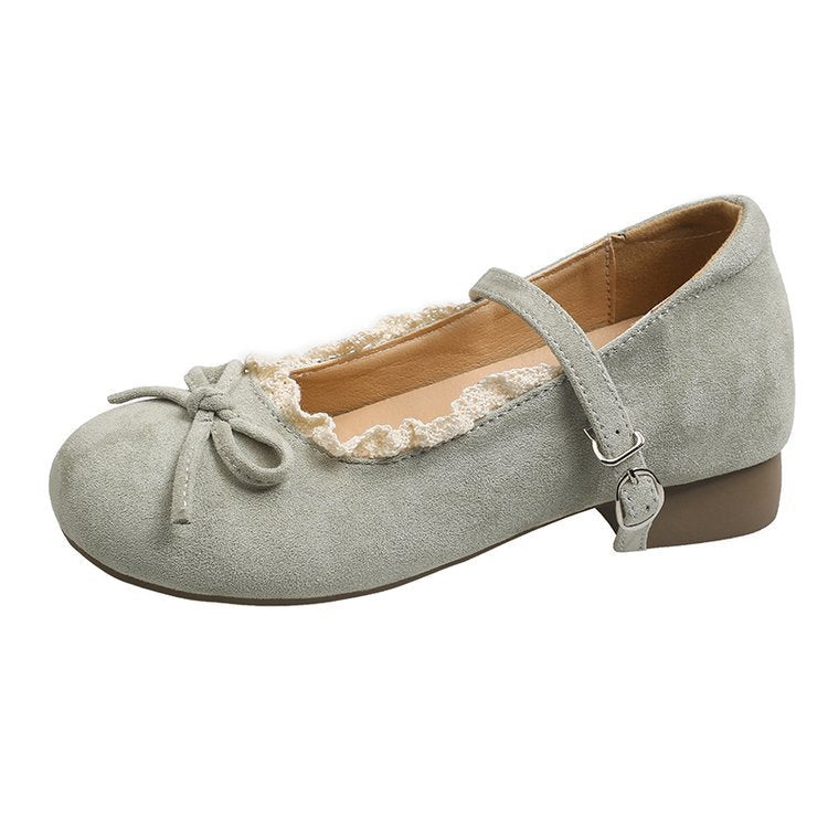 Damen elegante Mary Jane Ballerinas mit dekorativem Spitzenrand und Schleifenakzent