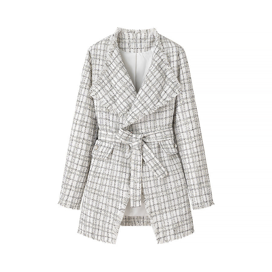 Damen Taillierter Bouclé-Kurzmantel mit Schalkragen und Bindegürtel Shop Nory