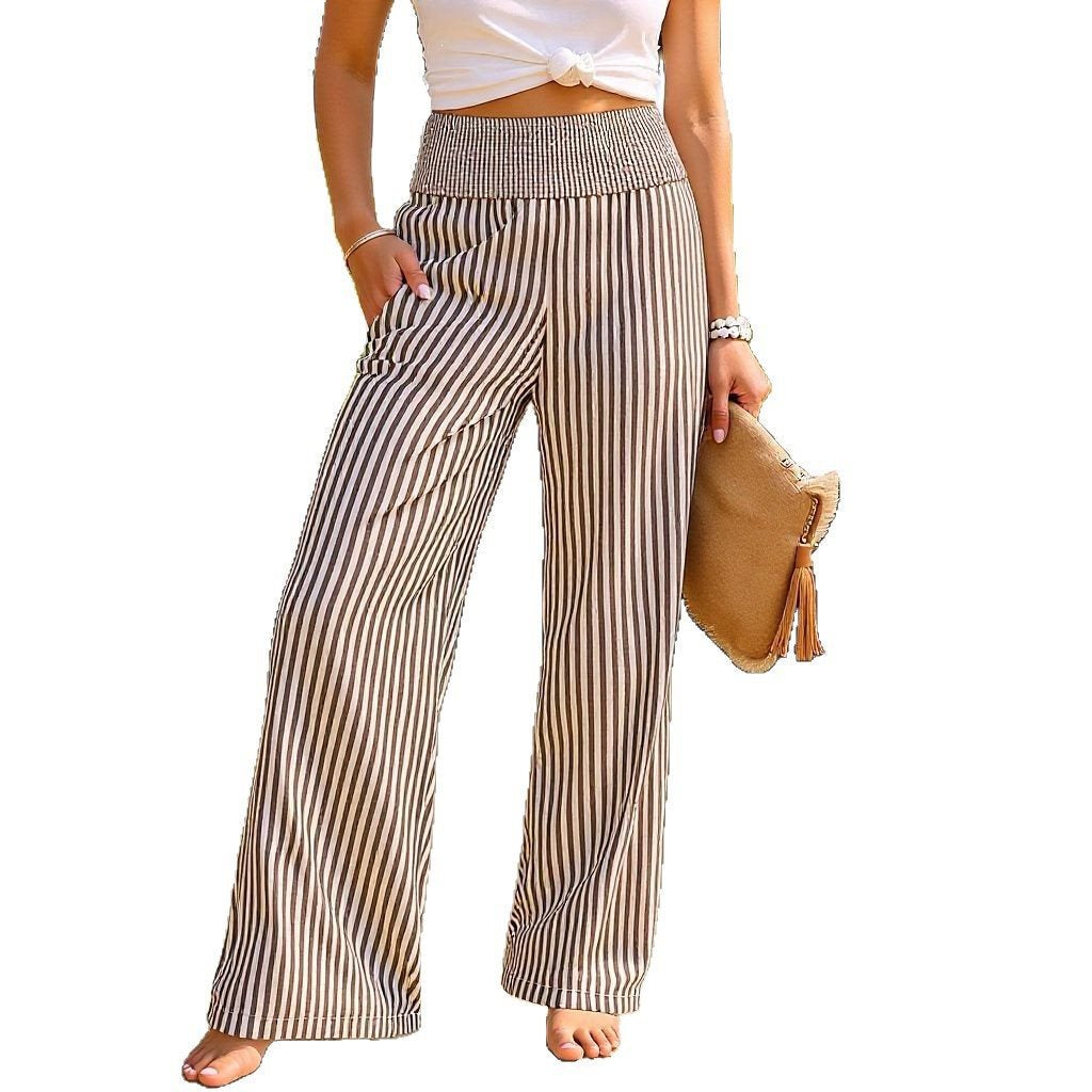 Damen Gestreifte Palazzo-Hose mit hohem, gerafftem Bund und weitem Bein Shop Nory