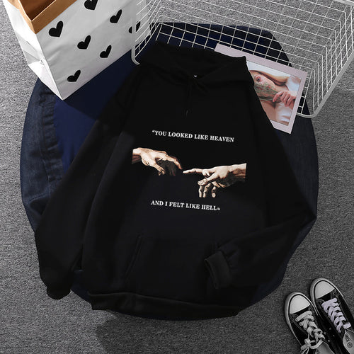 Damen nan Oversize Kapuzenpullover mit Kängurutasche und Renaissance‑Handmotiv, weiches Fleece Innenfutter Shop Nory
