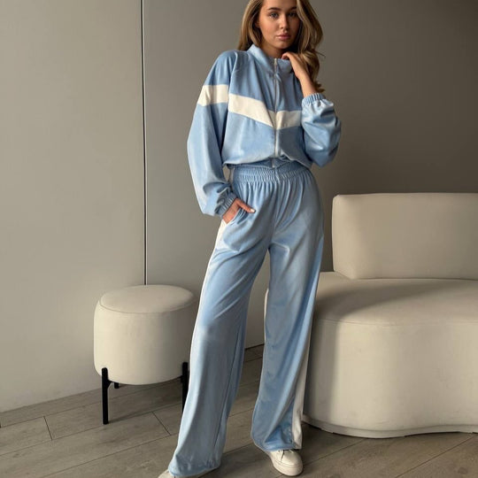 Damen leichter Komfort-Jogginganzug im Retro-Stil mit kurzem Reißverschlussoberteil und hoher Taille Shop Nory