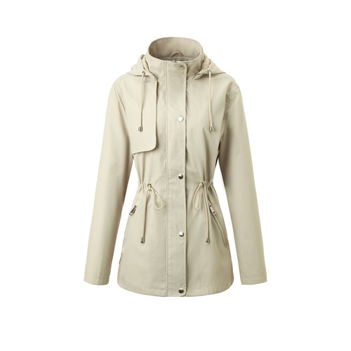 Damen Leichter Kapuzenparka mit Tunnelzugtaillierung und verdeckter Druckknopfleiste Shop Nory