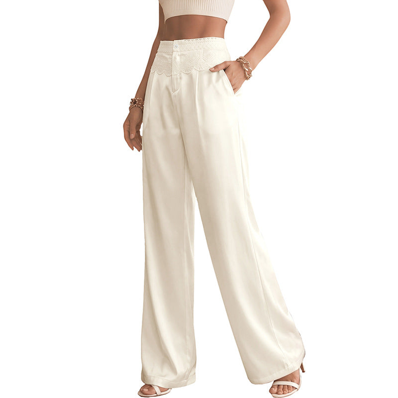Damen Weite Palazzohose mit hoher Taille und Spitzenbund Shop Nory