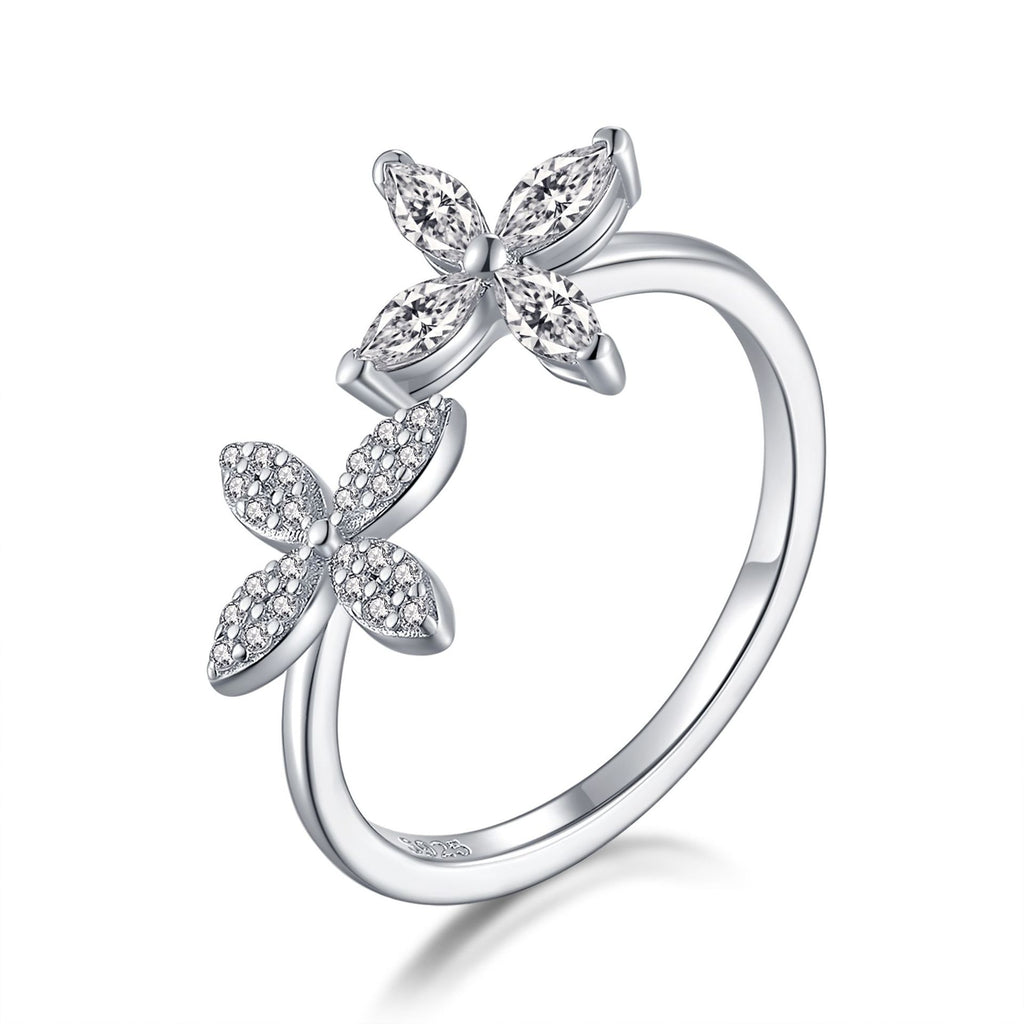 Damen Ring mit floralem Design und funkelnden Zirkonia-Elementen Shop Nory