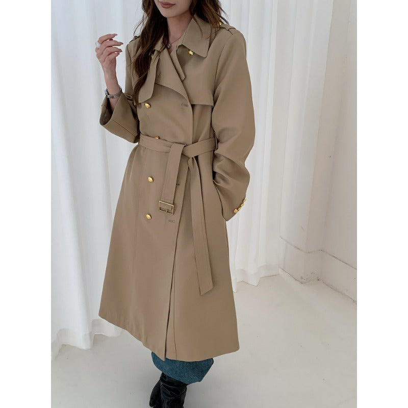 Damen Taillierter Trenchcoat mit Bindegürtel und goldenen Knopfdetails Shop Nory