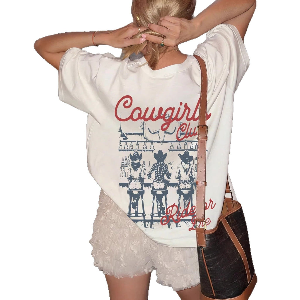Damen Oversize T-Shirt mit Retro Cowgirl-Motiv Shopnory