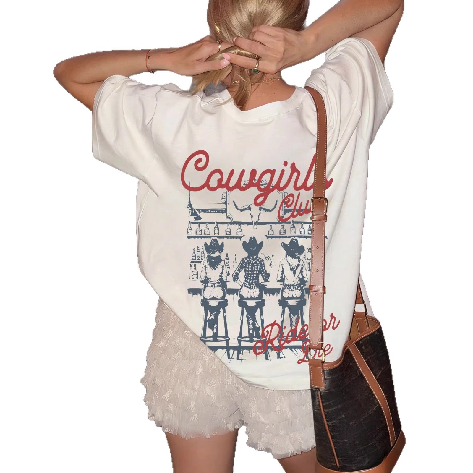 Damen Oversize T-Shirt mit Retro Cowgirl-Motiv Shopnory