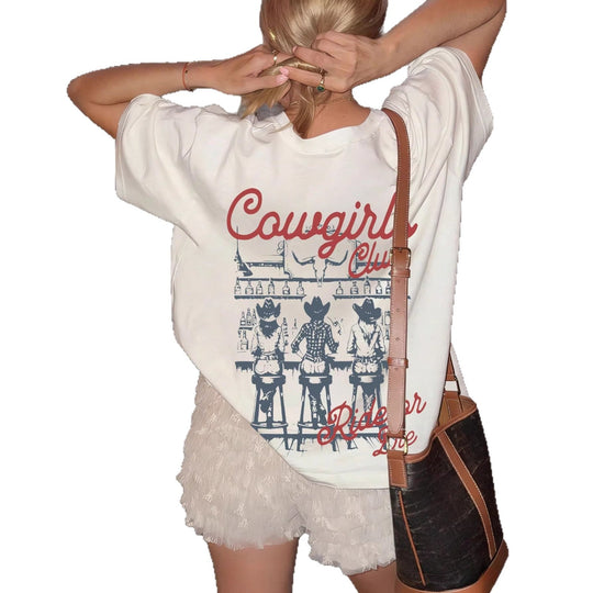 Damen Oversize T-Shirt mit Retro Cowgirl-Motiv Shopnory