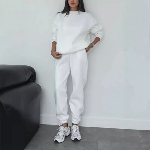 Damen nan minimalistisches Cozy-Set aus schwerer French‑Terry mit weitem Rundhals-Pullover und gerader Jogginghose Shop Nory