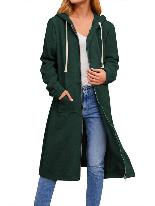 Damen Long Hoodie-Jacke aus bequemen Sweatmaterial mit Taschen