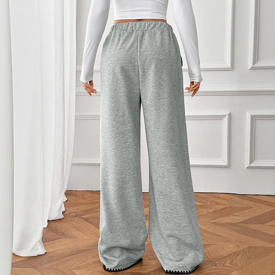 Damen Relaxte Lounge-Jogginghose mit weitem Bein, elastischem Bund, Kordelzug und Zierkante Shop Nory
