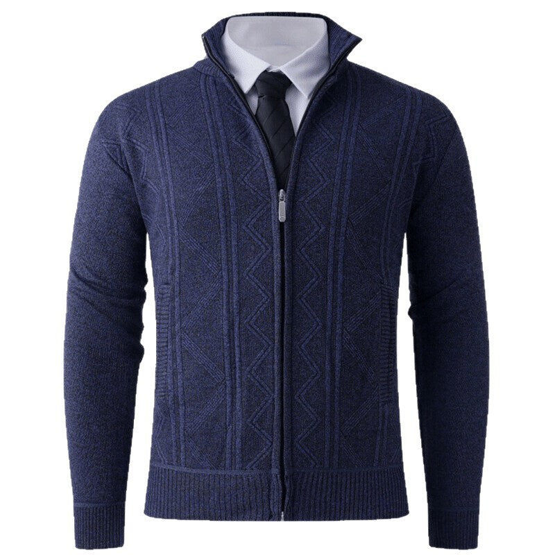Herren Strick-Zipjacke mit Stehkragen und dezentem Rautenmuster Shop Nory
